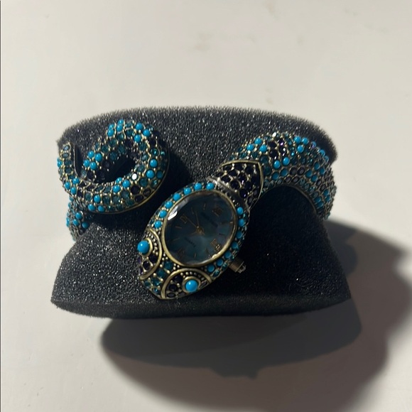 Turquoise and Black Snake Bracelet Watch. WA436 - Picture 1 of 6